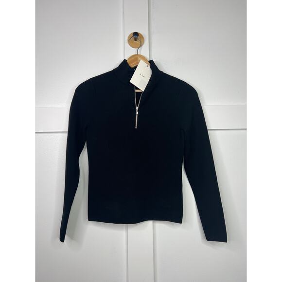 NWT A.L.C. Long Sleeve Quarter Zip Mock Neck Piper Top Fitted Black Size: Small - Picture 3 of 8